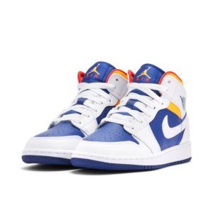 Jordan 1 Mid White Laser Orange Deep Royal Blue (GS) 554725-131 - Brosneaker photo 4