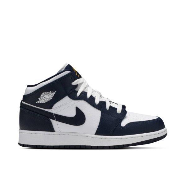 Jordan 1 Mid White Metallic Gold Obsidian (GS) 554725-174 - Brosneaker photo 1